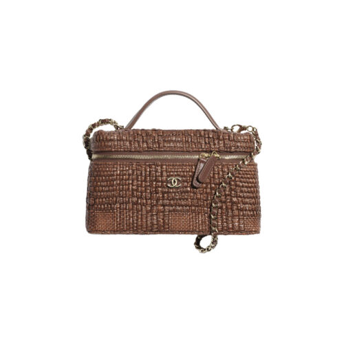 CHANEL Classic Vanity with Chain Braided Raffia Brown