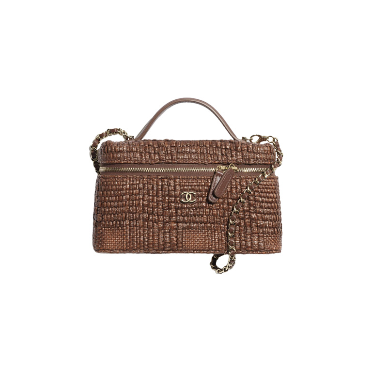 v-t-h-g-t-t CHANEL Classic Vanity with Chain Braided Raffia Brown