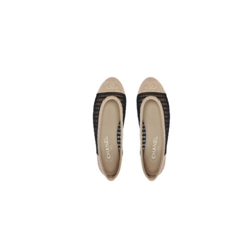 CHANEL Raffia Cap Toe Ballerina Flats