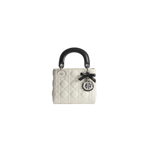 vhrovrt Mini Lady Dior Bag with Chain Two-Tone Latte and Black Cannage Lambskin