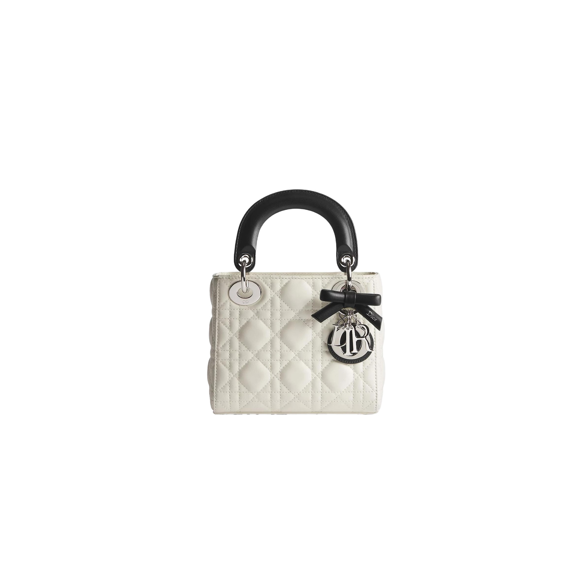 vhrovrt Mini Lady Dior Bag with Chain Two-Tone Latte and Black Cannage Lambskin