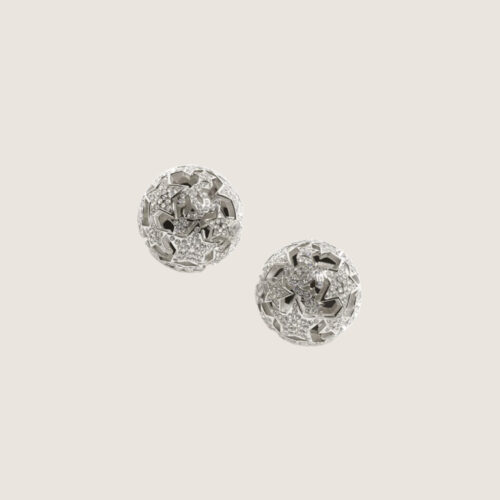 CHANEL 25A Solid-Color Openwork Pavé Design Metal Stud Earrings for Women