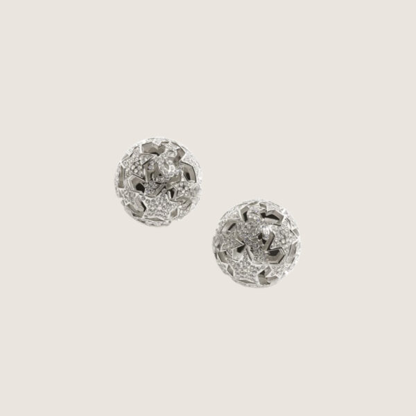 CHANEL 25A Solid-Color Openwork Pavé Design Metal Stud Earrings for Women