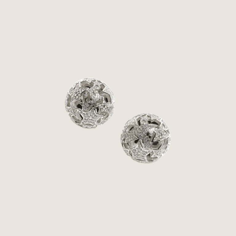 CHANEL 25A Solid-Color Openwork Pavé Design Metal Stud Earrings for Women
