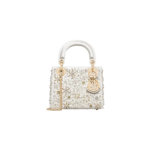 vv DIOR MINI Lady Embroidered Snowflake embroidery with beads in Calfskin
