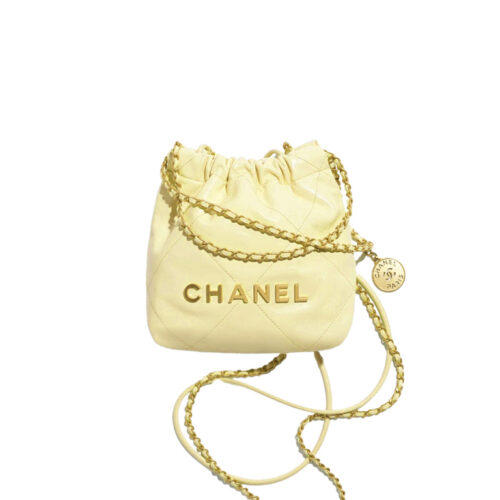 CHANEL Shiny Calfskin Quilted Mini 22 In Chick Yellow