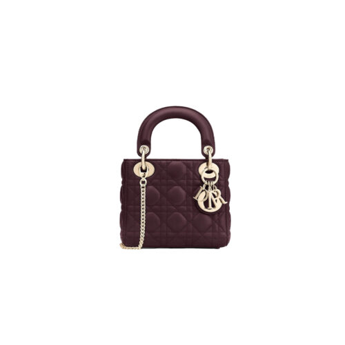 wuecwrcfw DIOR Mini Lady Dior Bag Deep Amaranth Pearlescent Cannage Lambskin