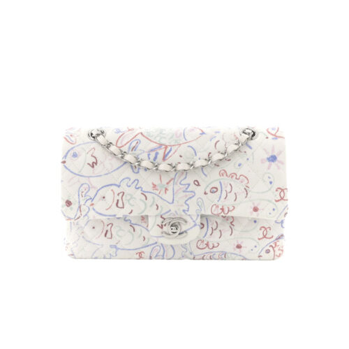 xjdilerfer CHANEL Denim Printed Fish Quilted Medium Double Flap