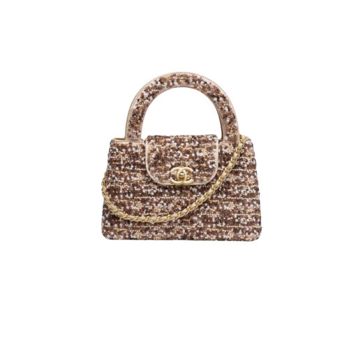 CHANEL Kelly 26c Bag in Brown Base Fabric with Dense Bead and Sequin Embroidery