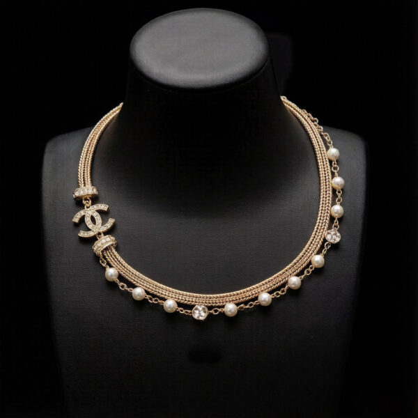 CHANEL Crystal, Imitation Pearl and Gold Metal Double Strand Choker