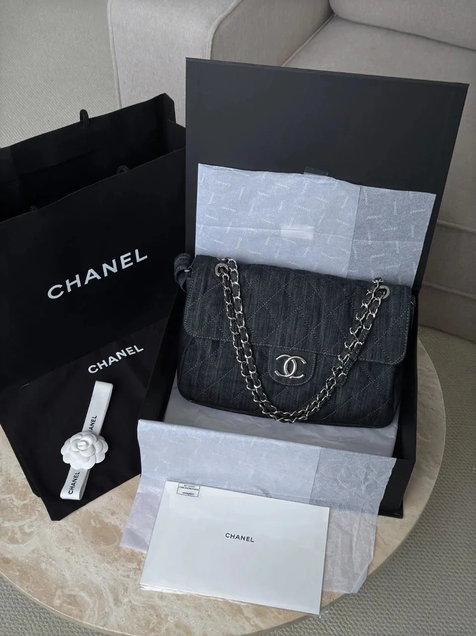 CHANEL Vintage Denim Bag Underarm Chain Messenger Silver Hardware IMG 4316