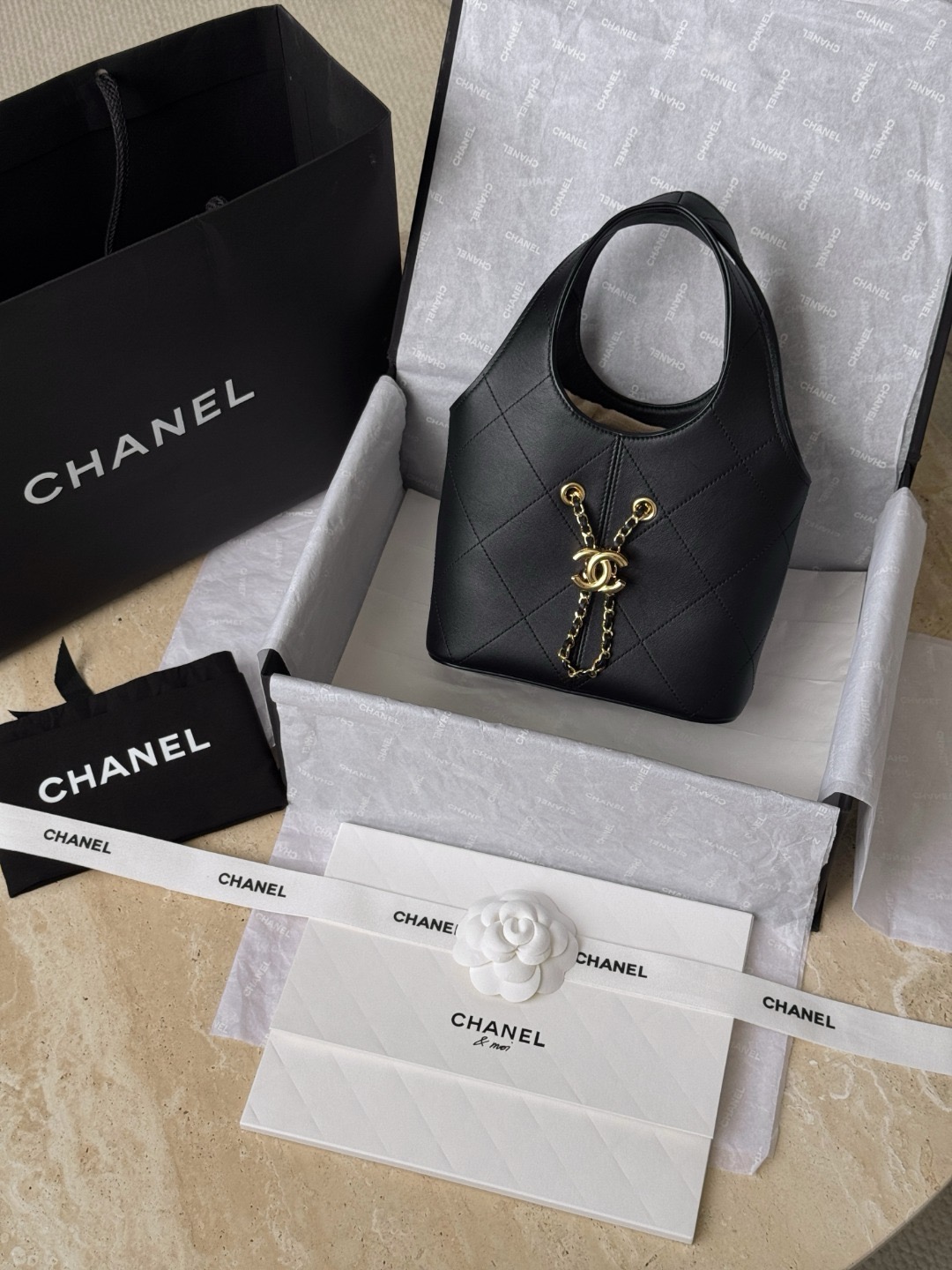 CHANEL Small Shopping Bag Calfskin Black IMG 4384