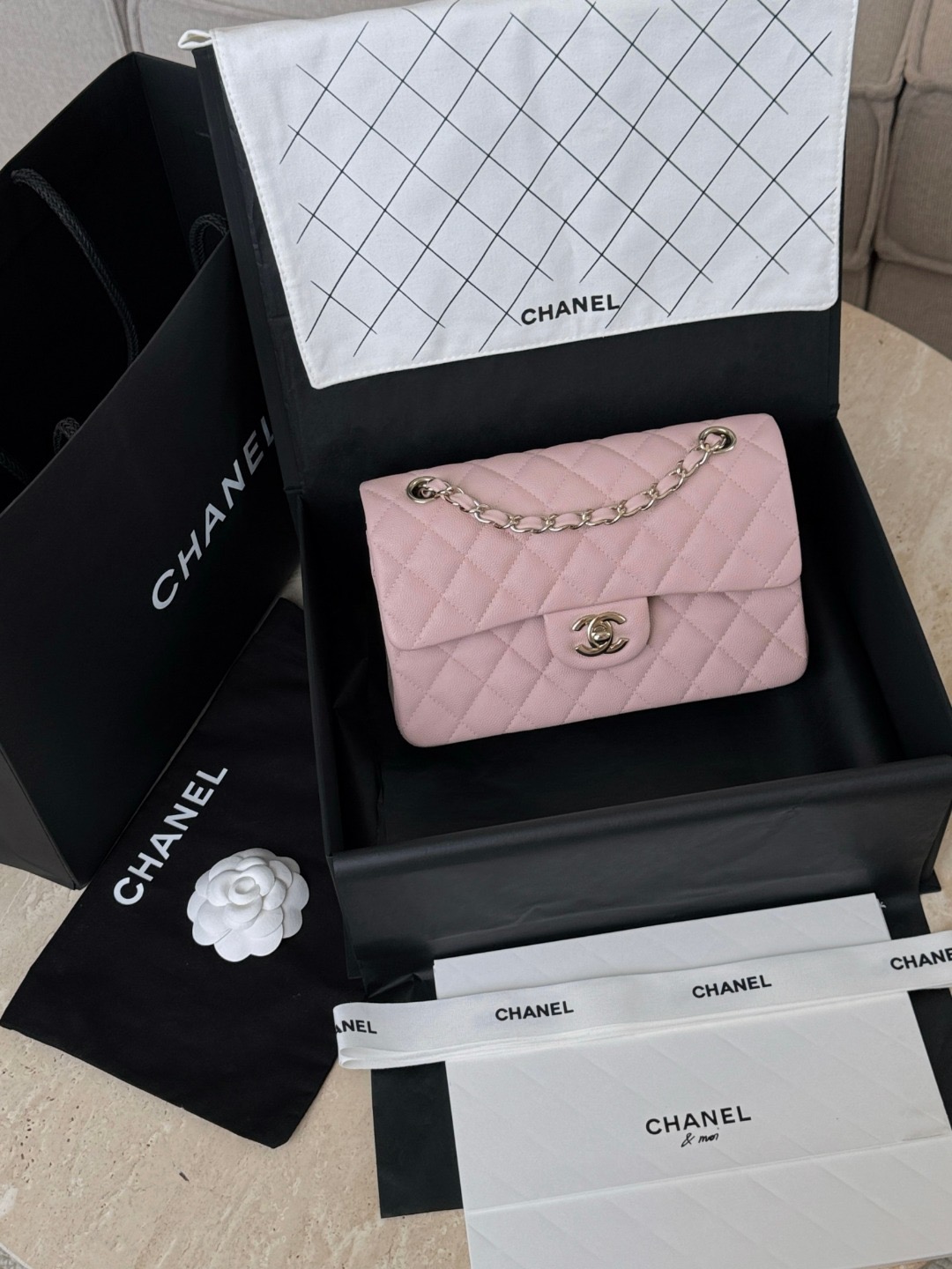CHANEL Classique Flap Small Handbag Caviar Leather IMG 7022