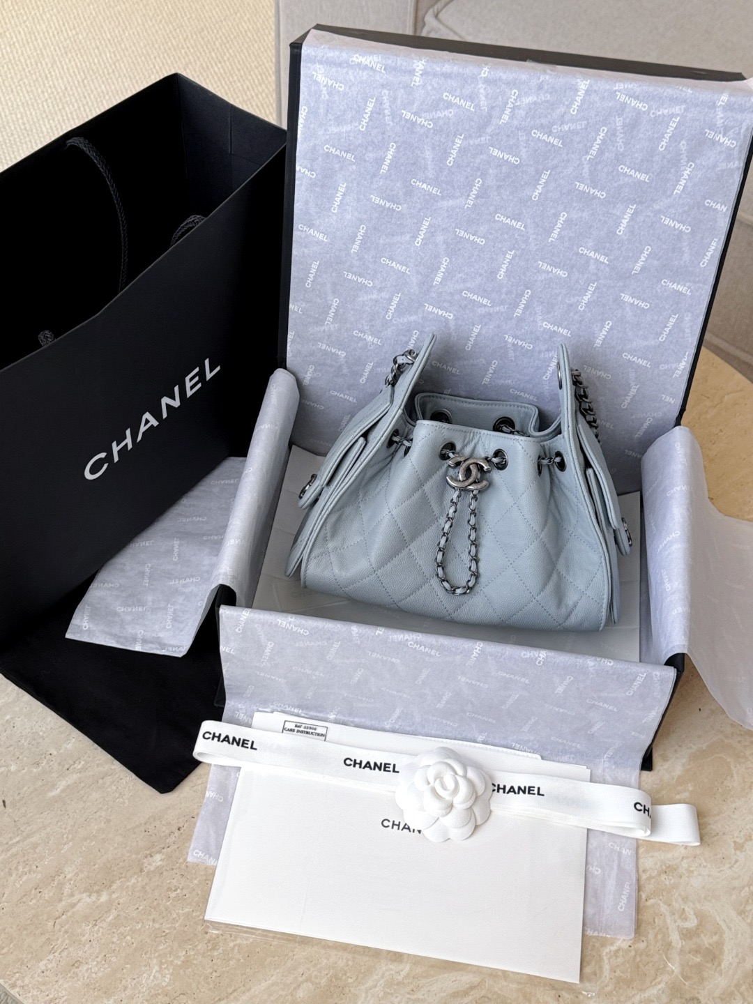 CHANEL 25 Hobo Bag Caflskin Lake Blue With Charcoal Color IMG 9647