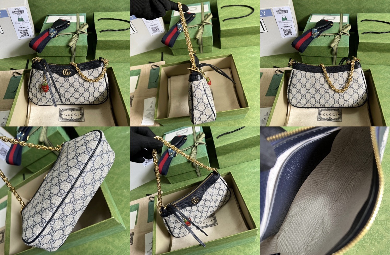 GUCCI Ophidia Strawberry Logo Pendant Chain Canvas with Leather Trim Underarm Bag Picsew 20250702212723