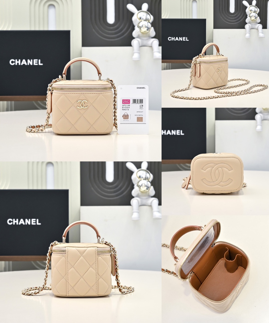 CHANEL Lambskin Quilted Small Top Handle Vanity Case With Chain Ecru Dark Beige Picsew 20260317015801